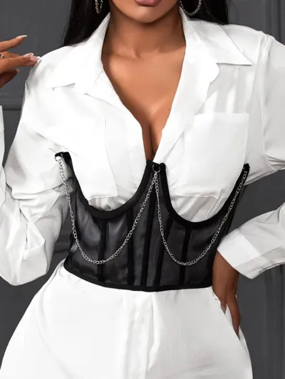ceinture-corset-elastique Μαύρη ελαστική ζώνη κορσέ ντενιμ