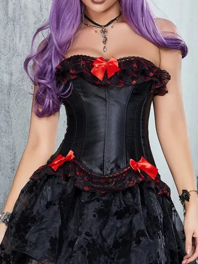 corset-noir-et-rouge-gothique-femme Μαύρος και κόκκινος γοτθικός κορσές