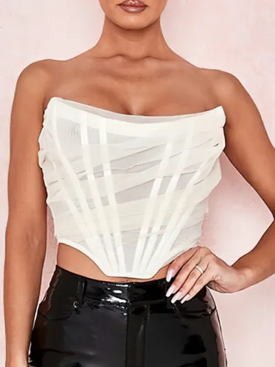 Λευκό κορσέ στυλ τούλινο μπουστάκι crop top