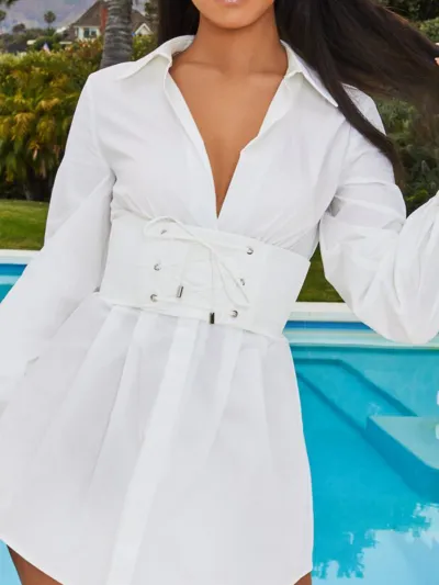 robe-chemise-blanche-corset Λευκό πουκάμισο φόρεμα κορσέ μετεγχειρητικοσ