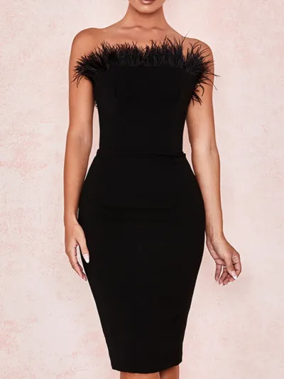 robe-corset-noire-plumes Μαύρο φόρεμα κορσέ με φτερά σε μεσαίο μήκος